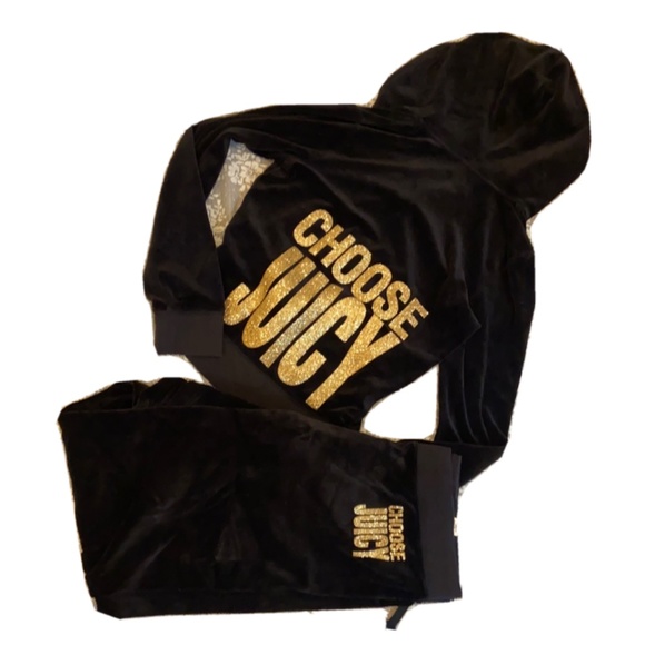 Y2K Juicy Couture Black VELOUR Tracksuit Set CHOOSE JUICY GOLD BLING - Picture 4 of 17